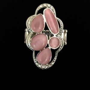 Silver pink moonstone rhinestone ring